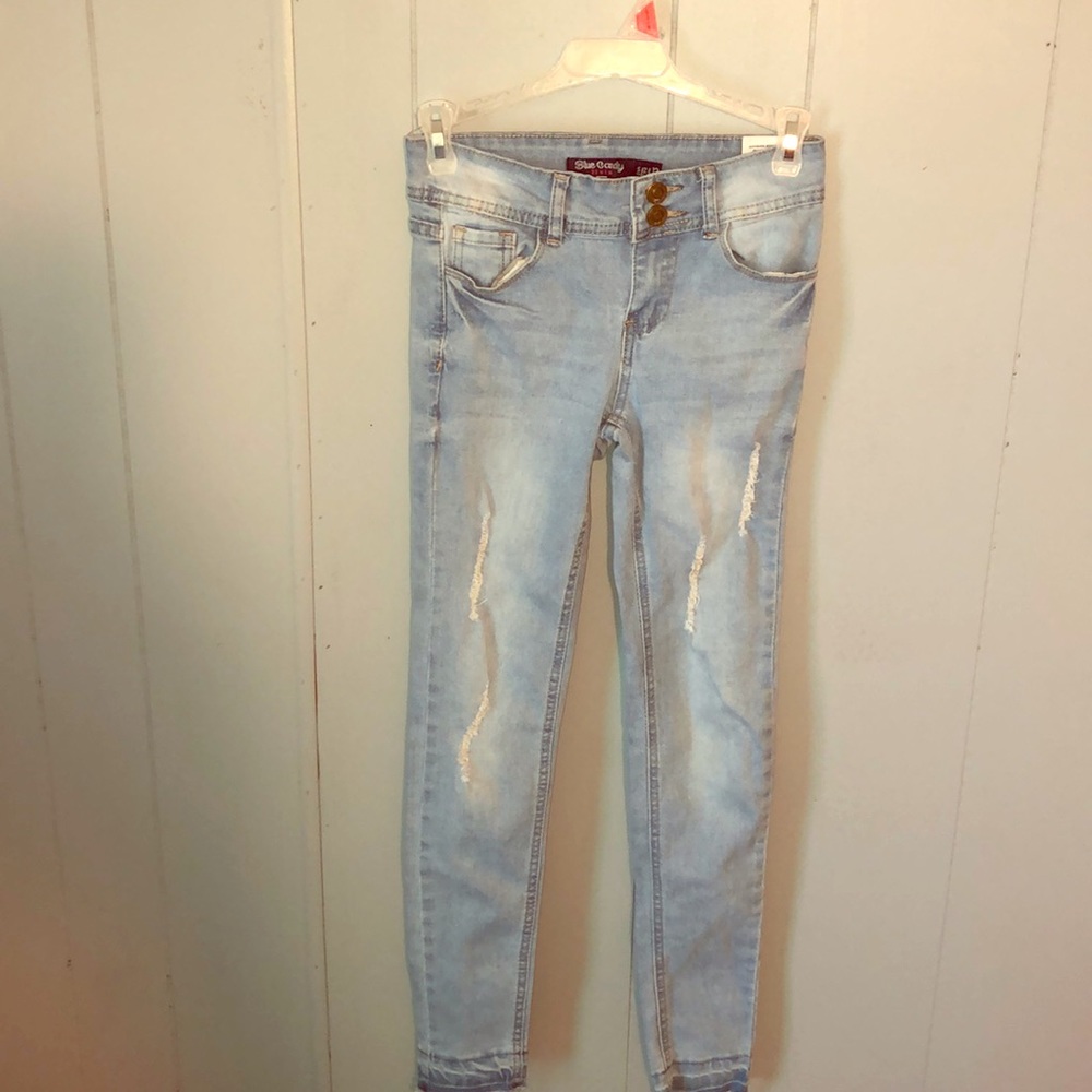 light blue distressed light blue skinny jeans